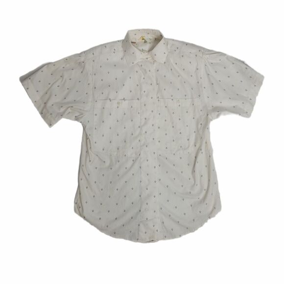 VINTAGE 90s shirt white printed cotton button up top M - Picture 1 of 11